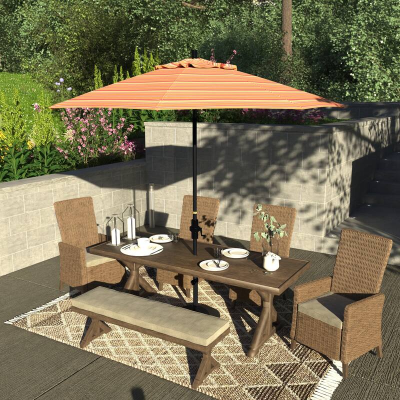 California Umbrella 9' Rd Patio Umbrella Black Aluminum Frame Fiberglass Ribs Crank Lift Collar Tilt, Sunbrella Cilantro