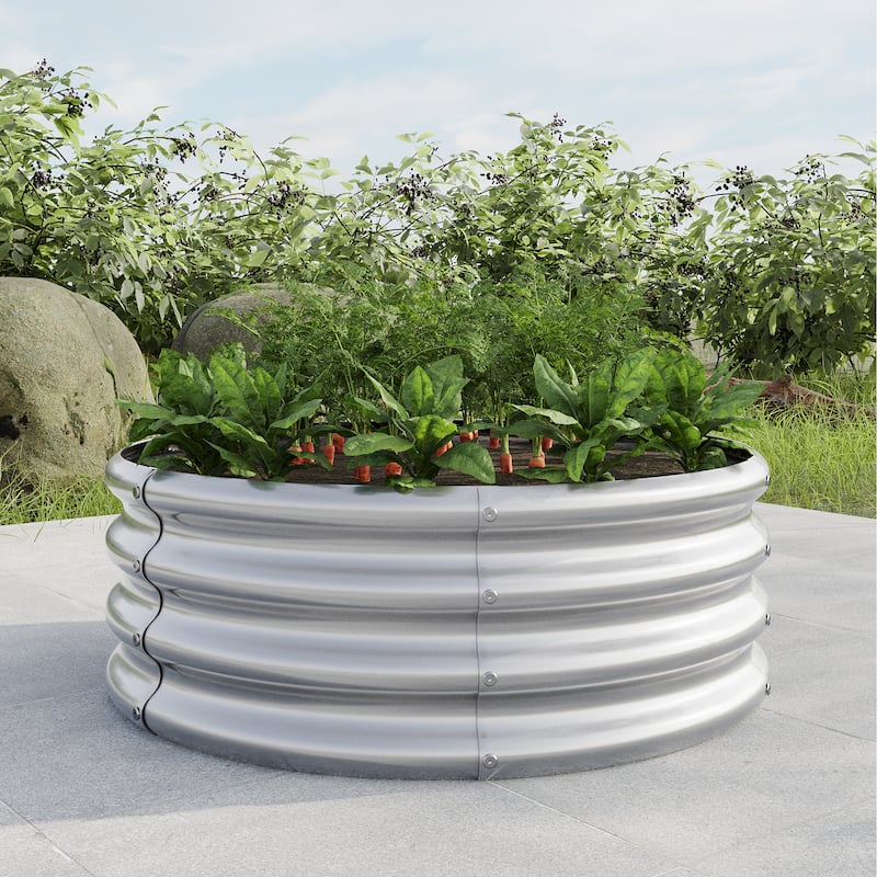 GDFStudio - Tall Round Metal Raised Garden Bed for Vegetables, Flowers, Herbs, and Fruits, Outdoor Backyard Patio Planter Box - Silver - 32.08"*11.4"