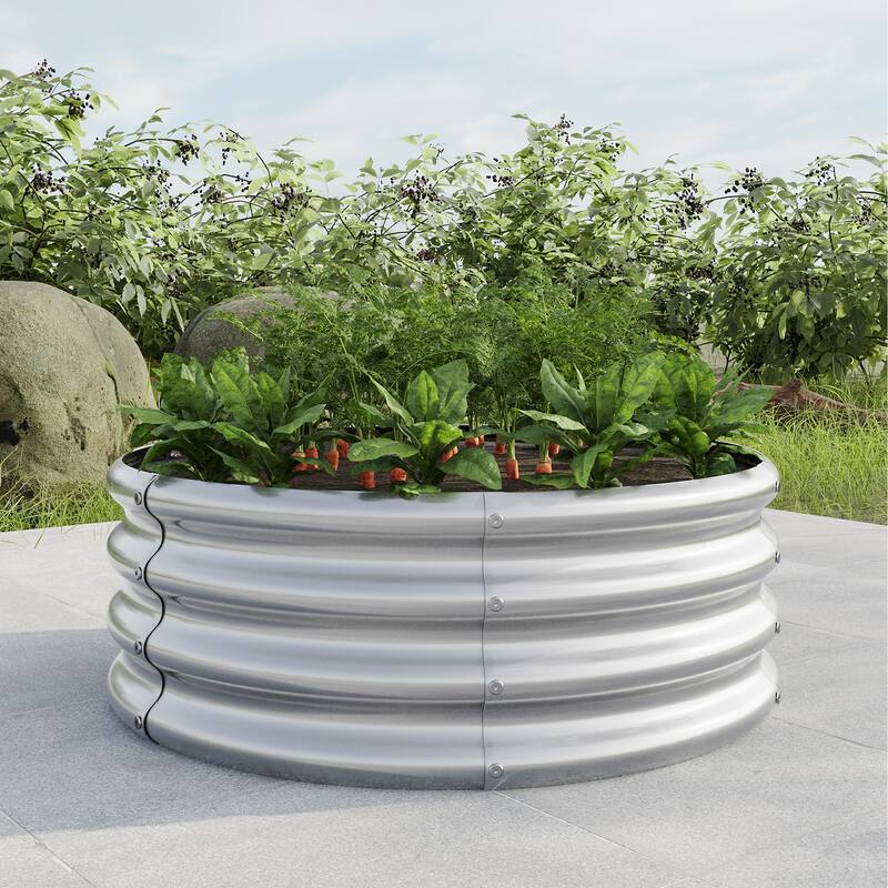 Galvanized Metal Raised Garden Bed for growing vegetables herb flowers - Silver-32.08x11.4