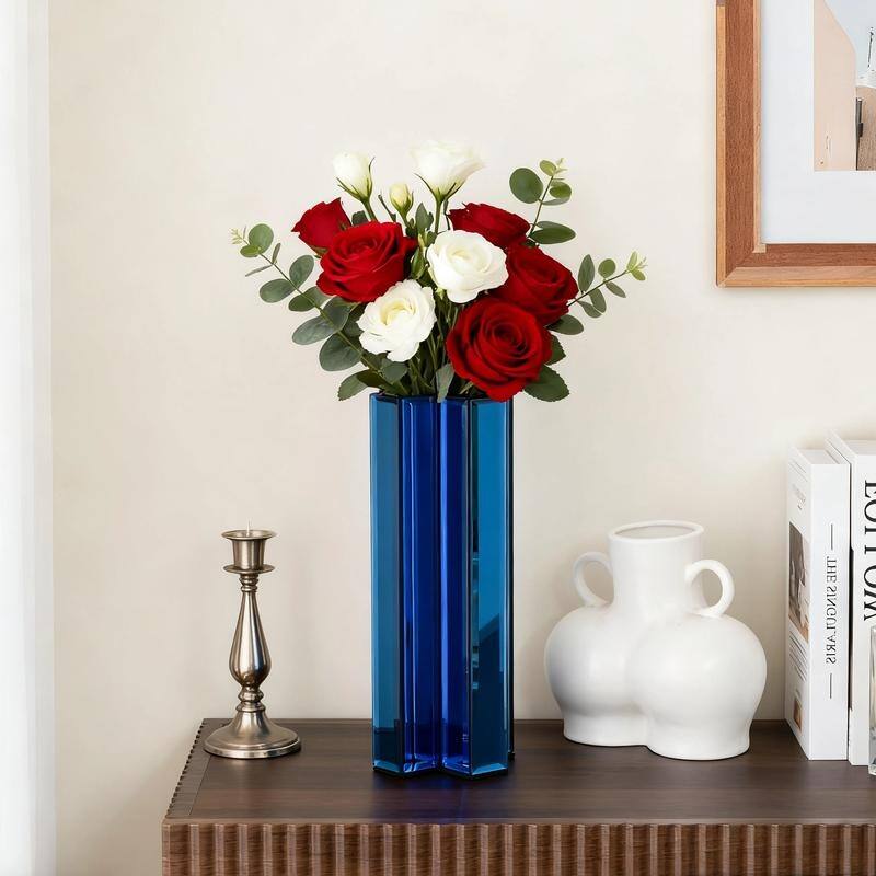 X-Shaped Handmade Mirrored Glass Table Vase - Blue