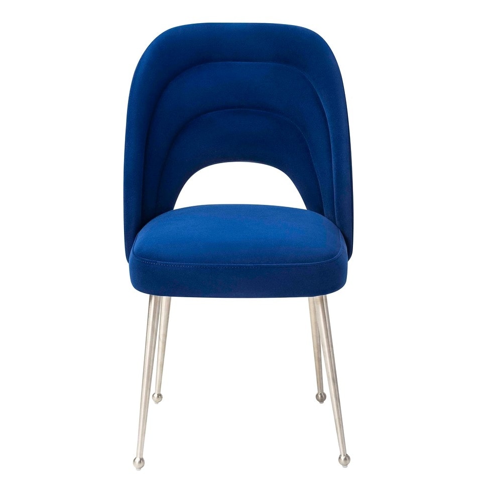 Sia Modern Velvet upholstered Dining Chair w Splayed Steel Legs