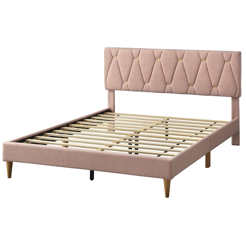Lifestorey Vivienne Upholstered Platform Queen Bed with Solid Wood Legs