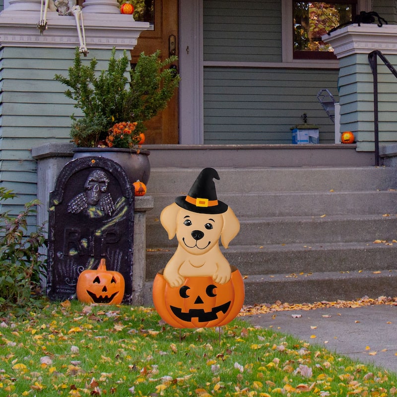Glitzhome Halloween LED Ghost Cat Pumpkin Nutcracker Yard Stakes Standing Sign Hanging Decor