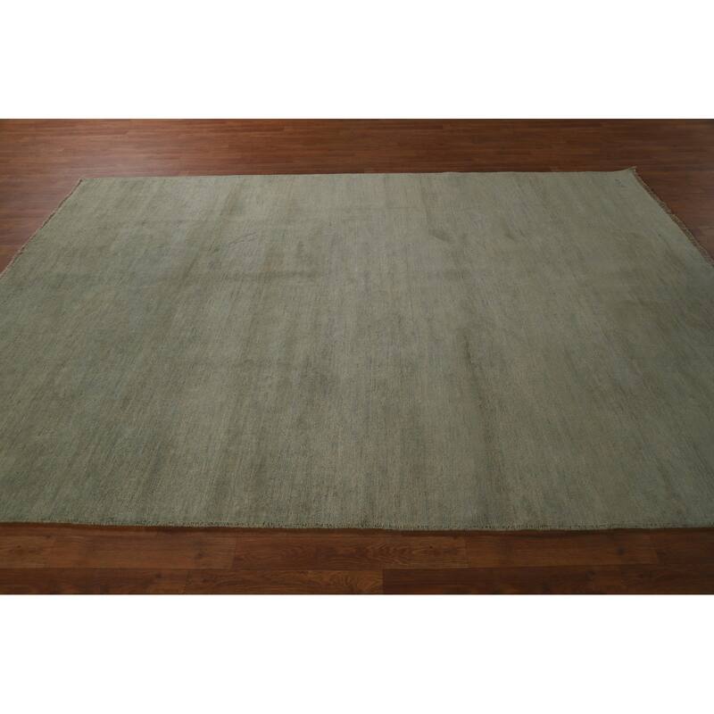 Sage Green Solid Gabbeh Modern Area Rug Hand-Knotted Wool Carpet - 6'10" x 9'5"