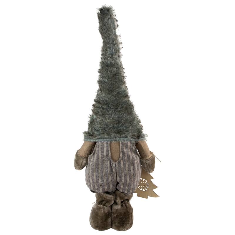 33" Brown White Woodl Gnome with Striped Pants Christmas Figurine