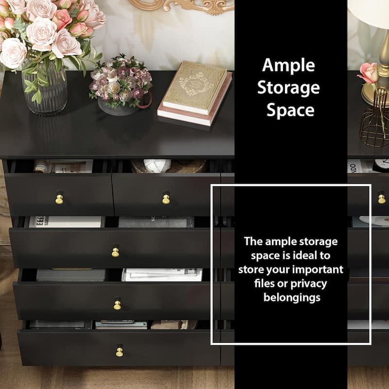 Lacquer Dresser 55.1"Wide Storage Chest Storage Dresser Bedroom