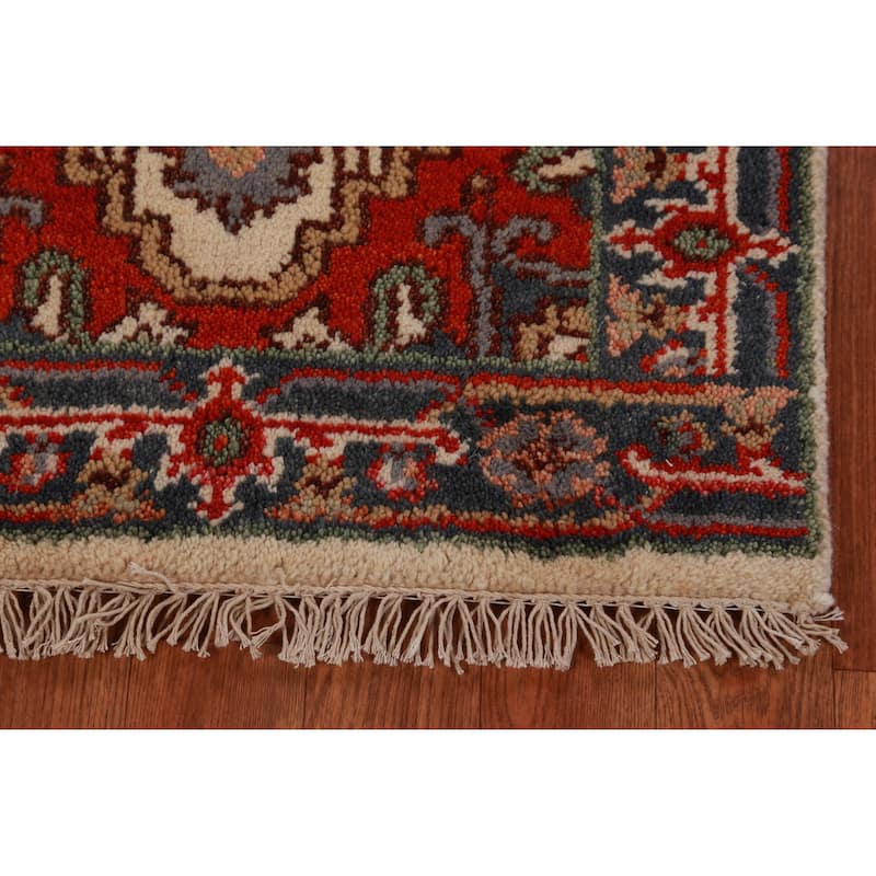 Hand Knotted Oriental 100% Wool Carpet Traditional Medallion Beige & Ivories Heriz (serapi) Area Rug - 3' 0'' X 2' 0''