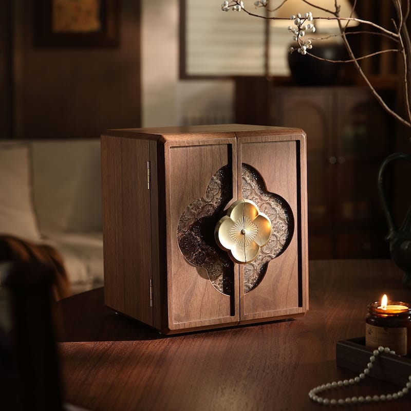 Walnut Color Double Doors with Begonia Handle 5-Layer High Capacity Jewelry Box - 9.06