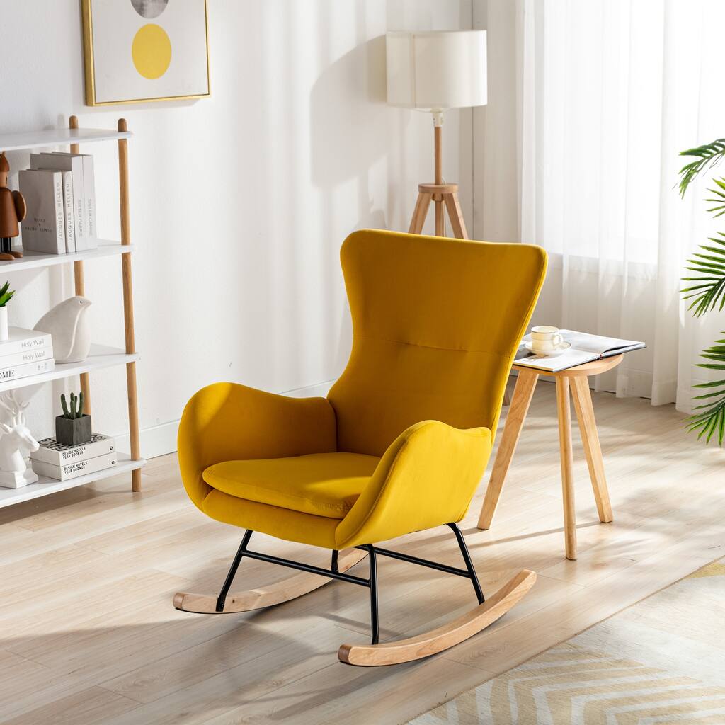 Modern Teddy Fabric Padded Seat Rocking Chair Metal Frame Lounge Chairs ...