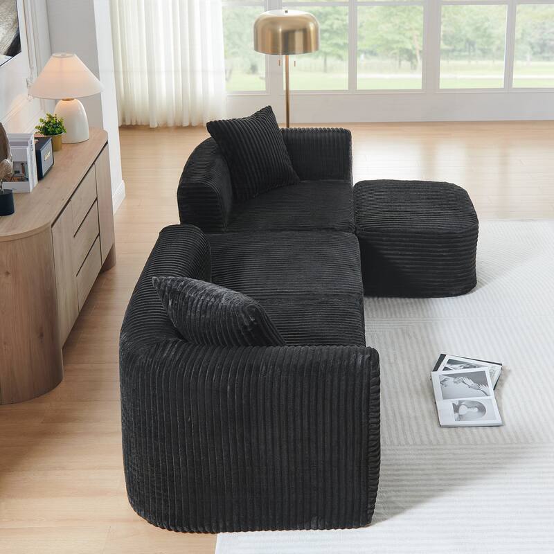 Sectional Couch with L-Shape Chaise, Modular Sofa with Movable Ottoman