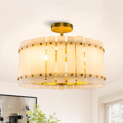 Gold Vintage Imitation Marble 4-Light Drum Semi-Flush Mount Ceiling Light - 17.72-inch W x 12.8-inch H