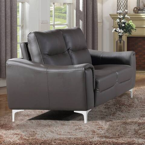 Strick & Bolton Vicente Grey Leather Gel Modern Loveseat