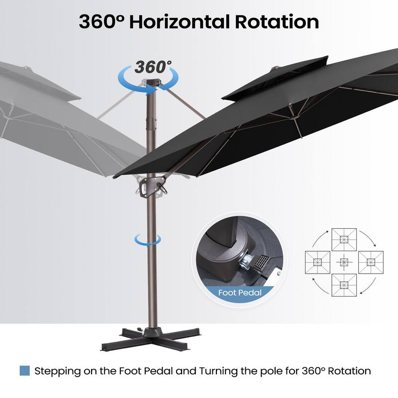 11 × 9 ft Outdoor Patio Cantilever Offset Dual Top Umbrella