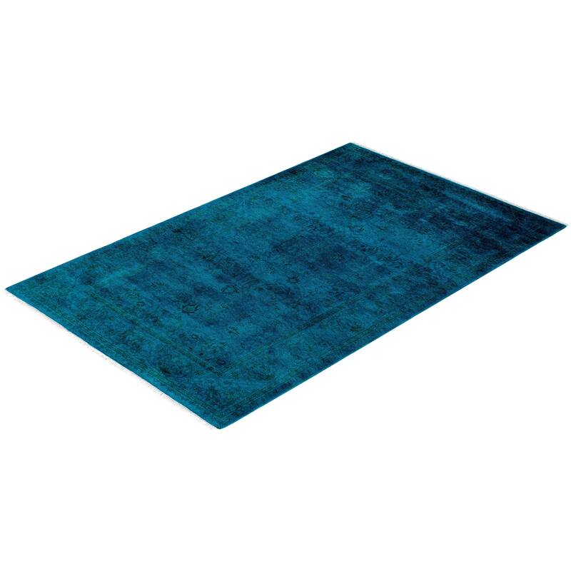 Overton Hand Knotted Wool Vintage Inspired Modern Contemporary Overdyed Blue Area Rug - 3' 1" x 5' 1"