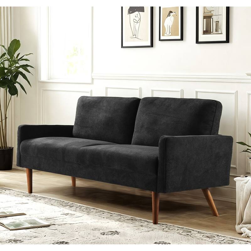 European Style Velvet 3 Seater Black Sofa, 67x30x33 inches