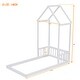 preview thumbnail 19 of 31, Twin Size Pine Wood Roof-framed Headboard Floor Bed with Headboard Guardrails, without Slats