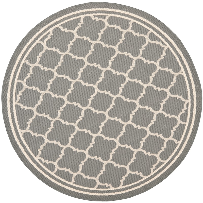SAFAVIEH Courtyard Kristelle Indoor/ Outdoor Waterproof Patio Backyard Rug - 4' Round - Anthracite/Beige