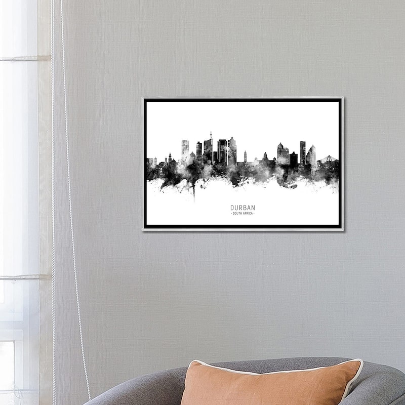 iCanvas "Durban South Africa Skyline Name Bw" by Michael Tompsett Framed