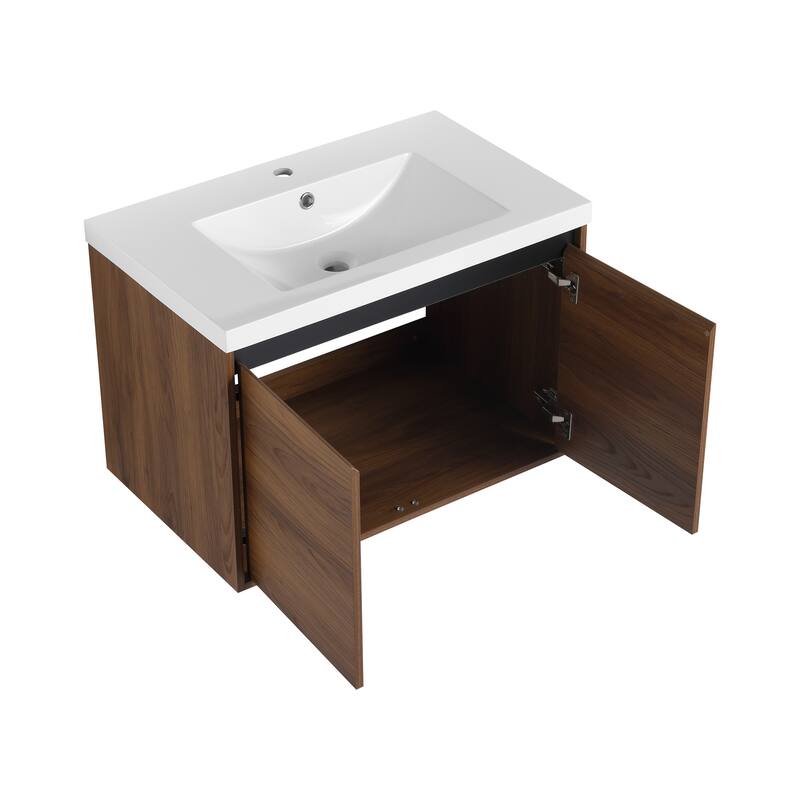 GDFStudio - Levistar Modern Wall-Mounted Bathroom Vanity Set with Scratch-Resistant Resin Sink & Soft Close Doors