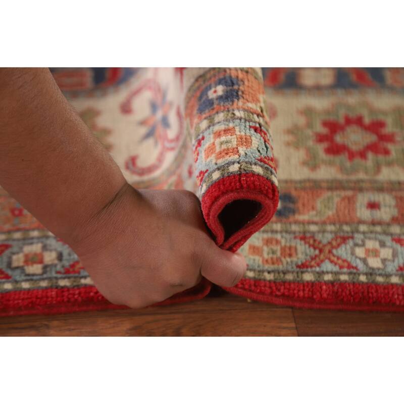 Hand Knotted Oriental 100% Wool Carpet Traditional Geometric Red Kazak Area Rug - 9' 10'' X 6' 7''