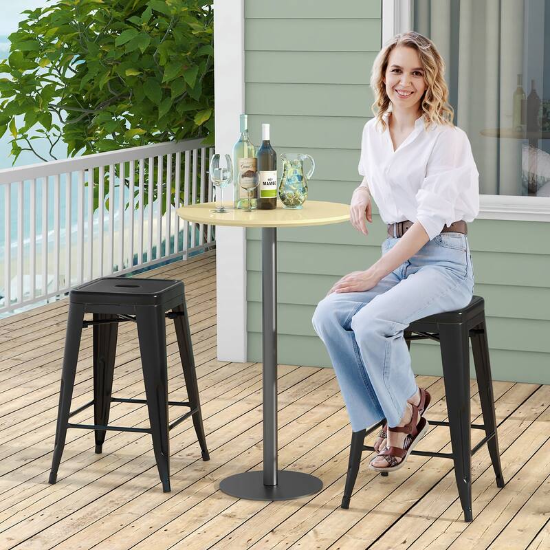 Gymax 24'' Metal Bar Stools Set of 4 w/ Square Seat Patio Bar Stools