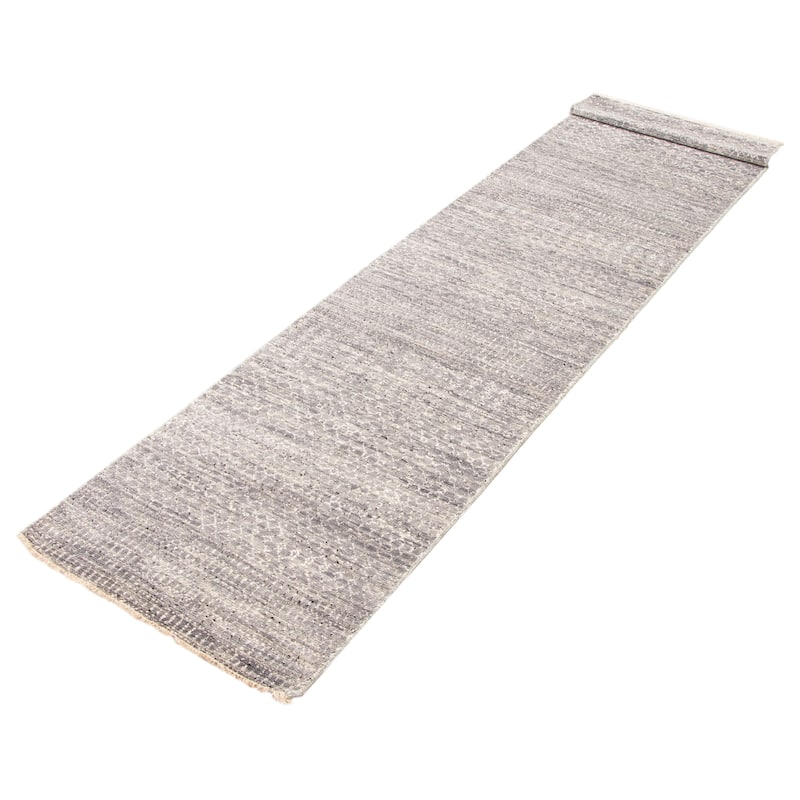 ECARPETGALLERY Hand-knotted Silk Shadow Grey Viscose, Wool Rug - 3'0 x 15'0