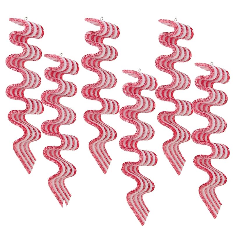 6ct Red and White Striped Ribbon Candy Christmas Ornaments 5.75"