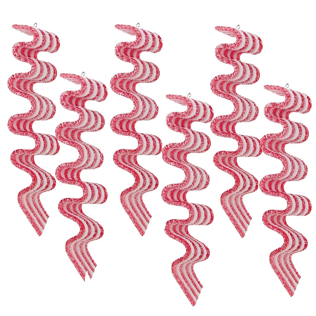 6ct Red and White Striped Ribbon Candy Christmas Ornaments 5.75"