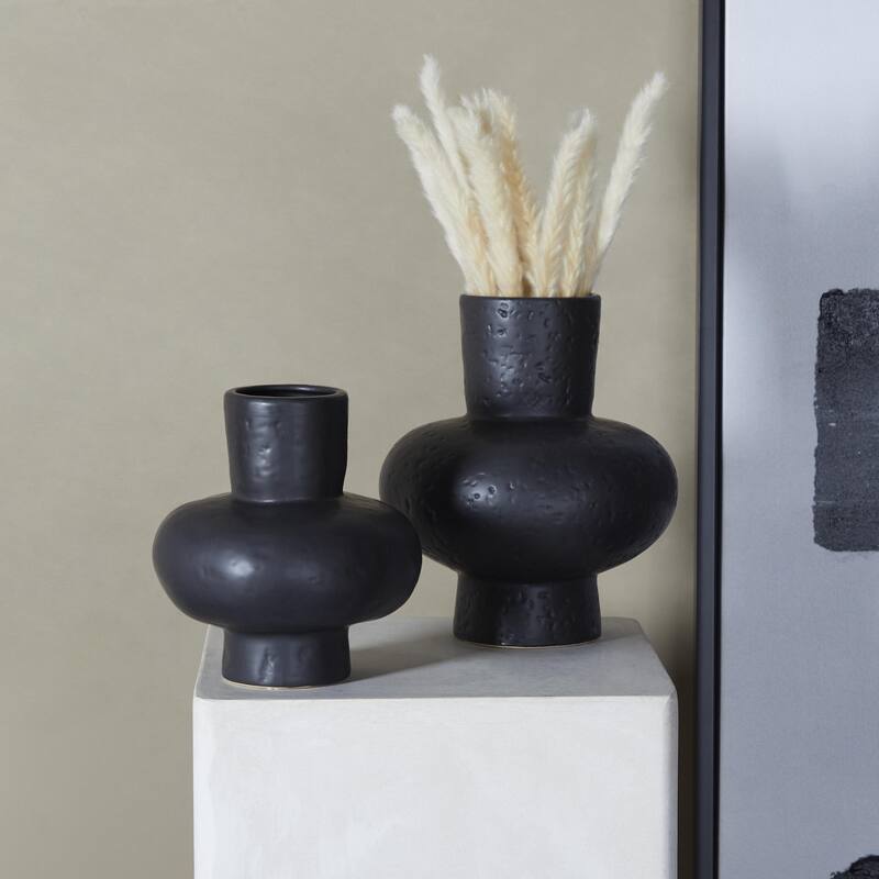 Ceramic Gourd Style Decorative Vase - Set of 2 White or Black - CosmoLiving by Cosmopolitan