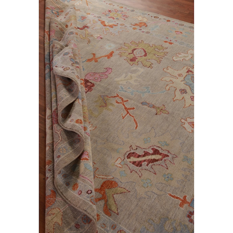 Hand Knotted Oriental 100% Wool Carpet Transitional All-Over Beige & Ivories Oushak Area Rug - 9' 10'' X 8' 5''