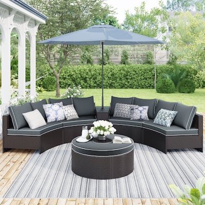 6 Pieces Outdoor Sectional Half Round Patio Rattan Sofa Set