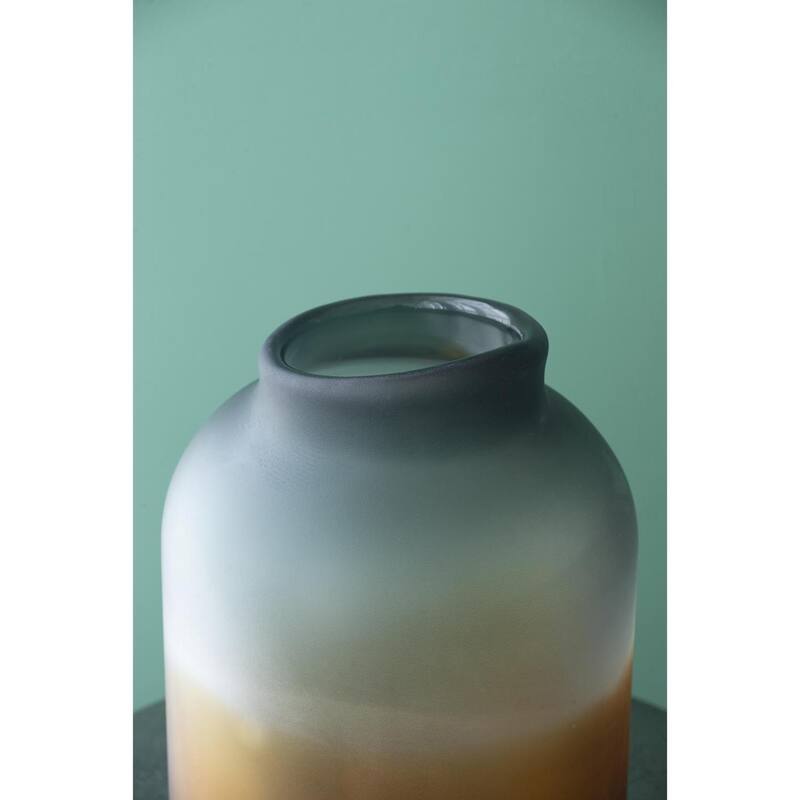 11" Charcoal And Orange Ombre Round Glass Table Vase - 8.10