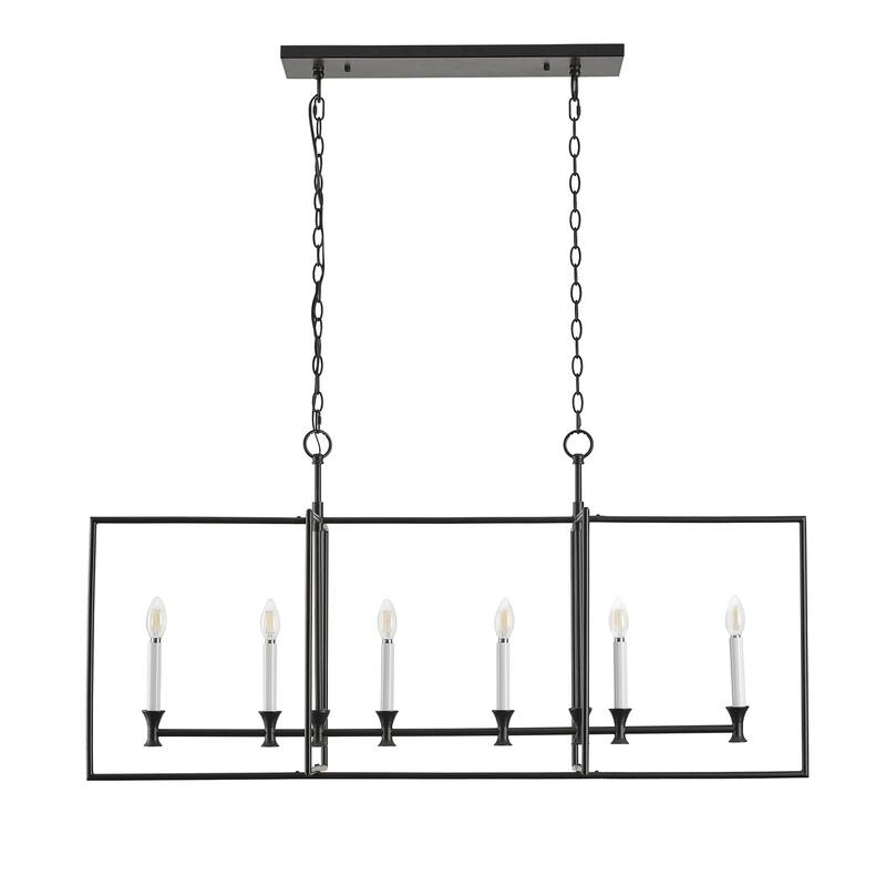 6-Lights Farmhouse Metal Frame Kitchen Island Lights - 48.5" D× 16.2" W× 86.6" H(Adjustable)