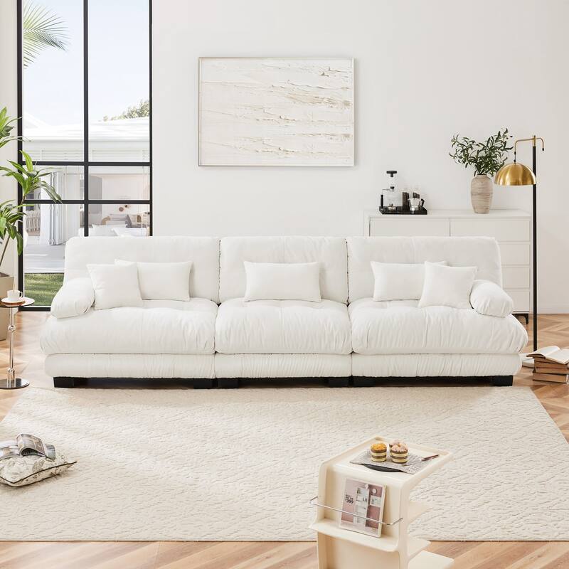 Free Combination Modular Chenille Sectional Sofa Comfy Cloud Couch for Living Room - 3 Seats - White