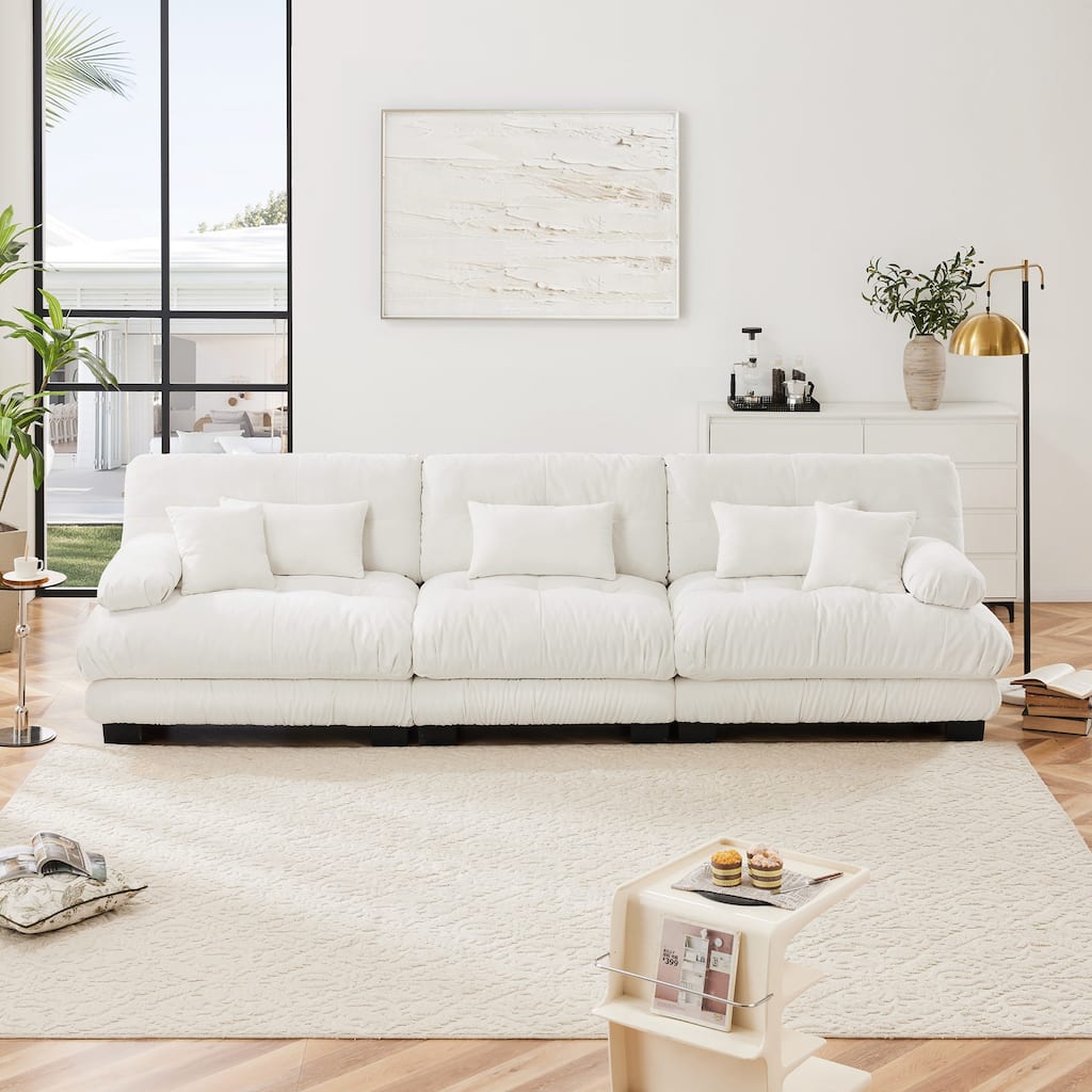 Roomfitters 3-Seater Modular Chenille Sofa, Deep Seat Cloud Couch with Round Bolster Armrests