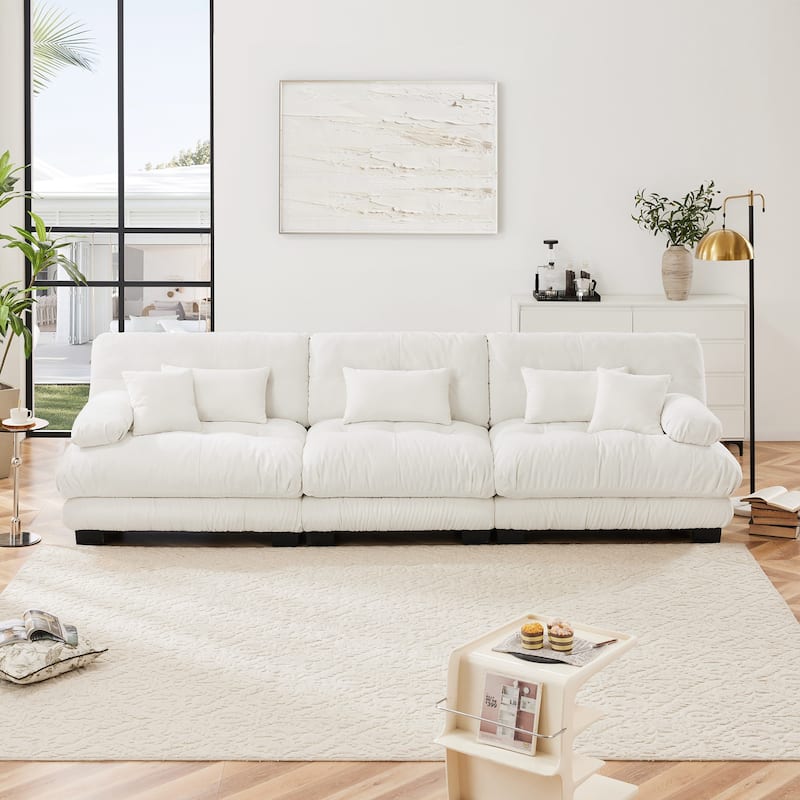 Rossetta 3-Seater Stylish Design Chenille Modular Sectional Sofa with Round Bolster Armrests - White