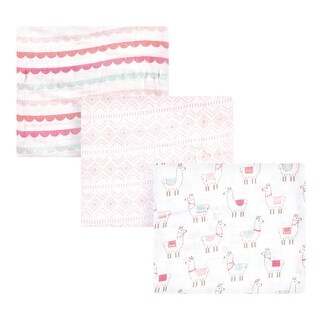 Hudson Baby Infant Girl Cotton Muslin Swaddle Blankets, Pink Llama, 3-Pack - Pink Llama