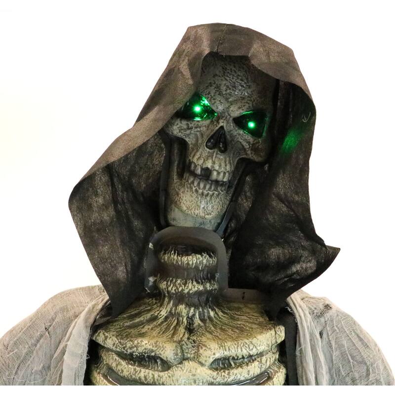 Haunted Hill Farm 7-Ft. Tall Ajal the Graveyard Ghoul, Battery-Operated Scary Halloween Prop with Light-Up Eyes and Chest