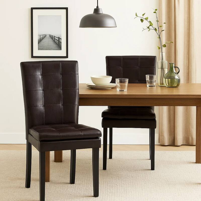 Brenda Dining Chair Set of 2, Chocolate Brown Tufted Faux Leather