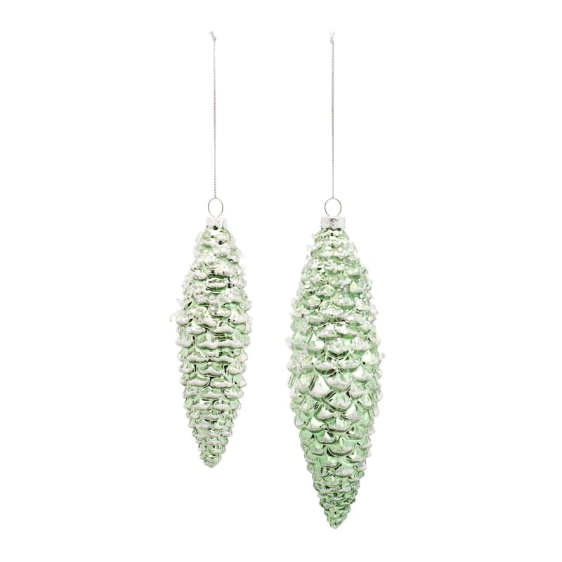 Set of 12 Green Pinecone Christmas Drop Ornaments 8"