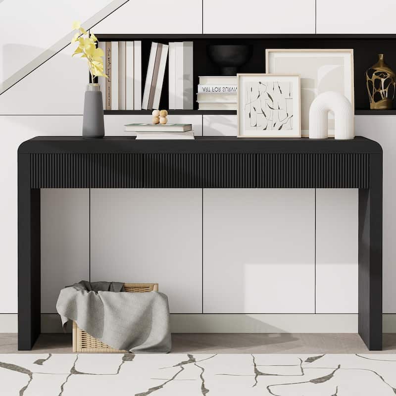Roomfitters Rustic Console Table with 3 Fluted organizer, Solid Wood Veneer and Natural Wood Grain