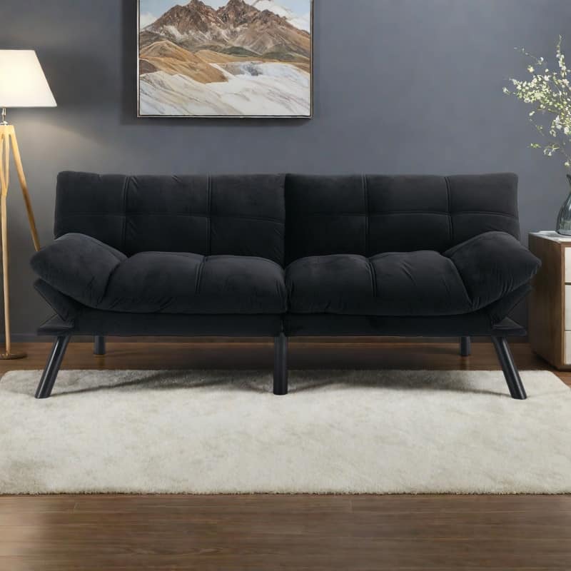 70.87" Leather-Feel Convertible Sofa Bed with Adjustable Backrest - Black