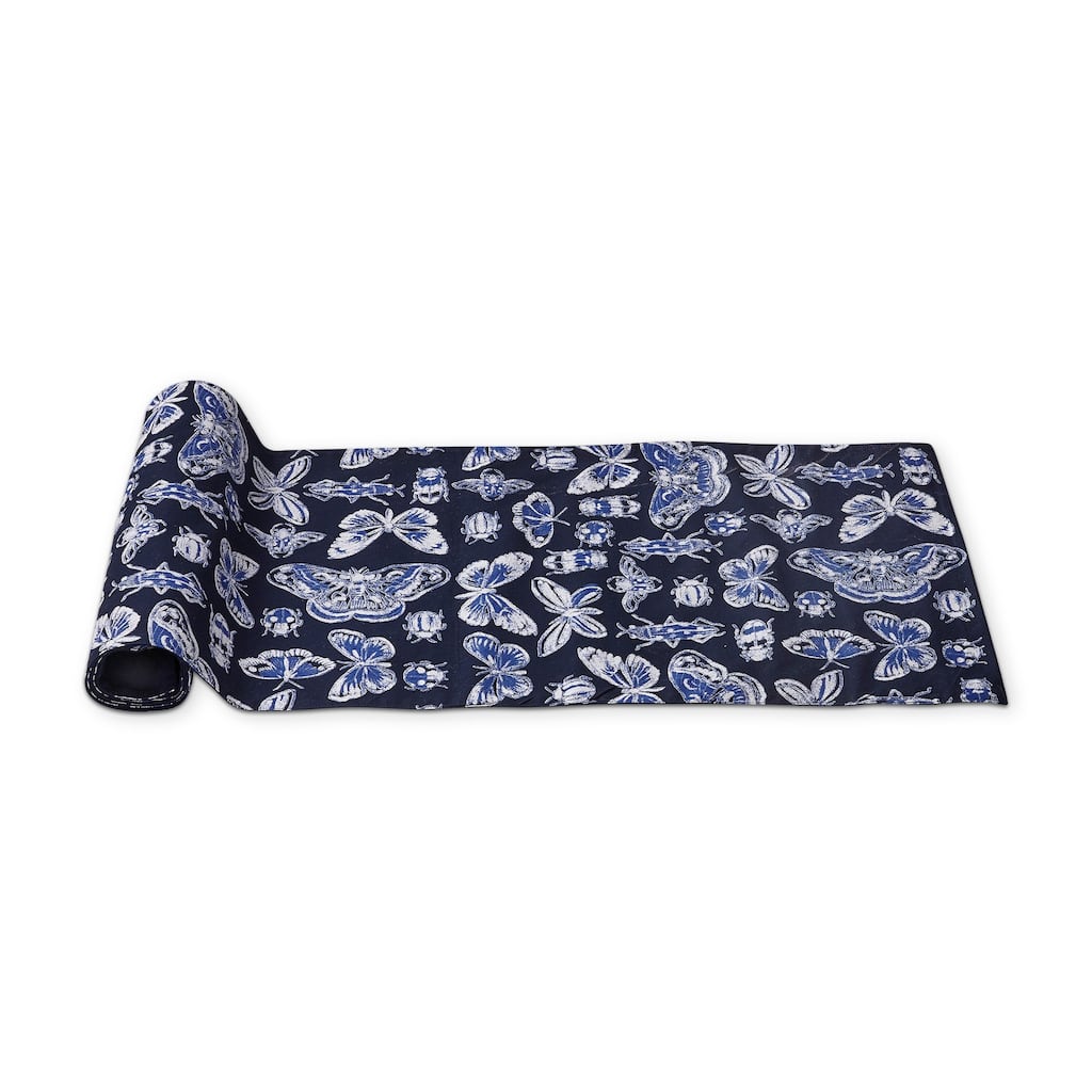 Butterfly Blue Cotton Table Runner 72" x 14.5" - Summer Decor, Machine Washable, Perfect for Dining and Events