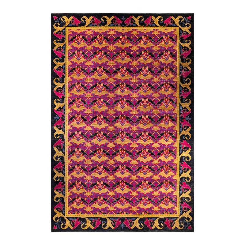 Overton Handknotted Wool Vintage Inspired Contemporary Arts & Crafts Black Area Rug - 17' 10" x 11' 10"