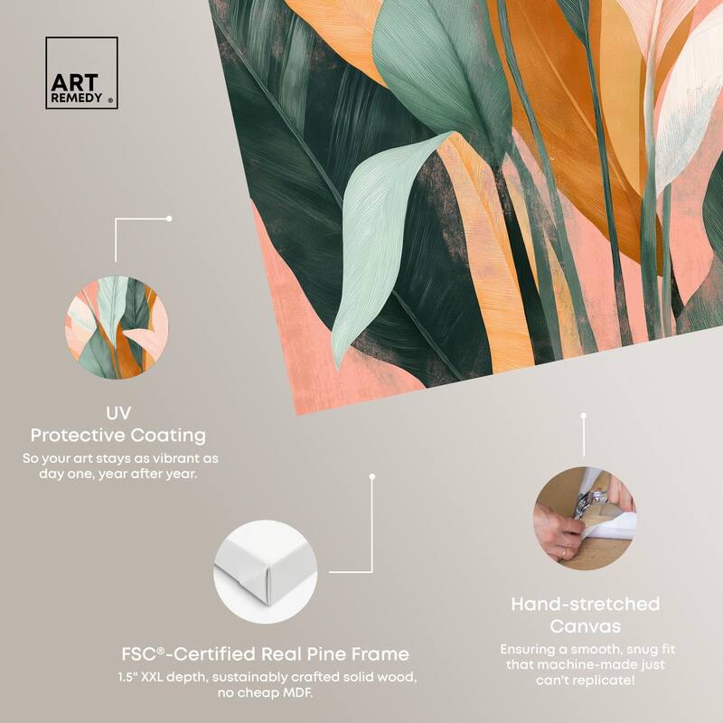 Peach and Palm Canvas by Art Remedy, Gallery Wrapped