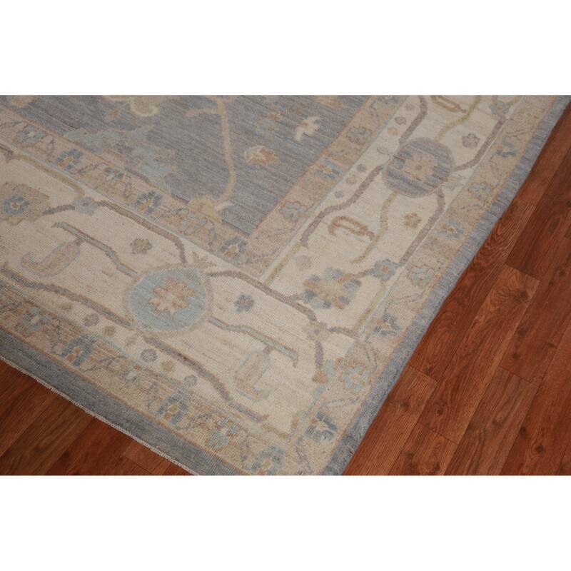Hand Knotted Oriental 100% Wool Carpet Transitional All-Over Navy Blue & Blues Oushak Area Rug - 11' 11'' X 9' 0''