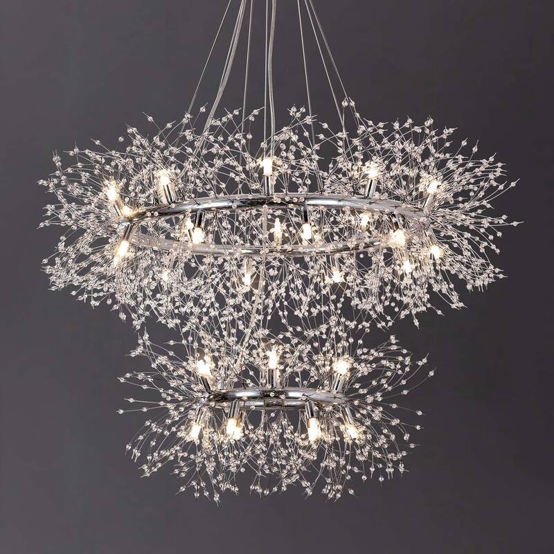 Modern Glam Large 2-Tire Firework Sputnik Crystal Chandelier - W 47.3"
