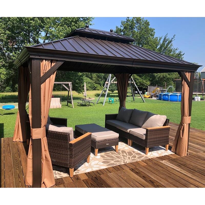 PURPLE LEAF Outdoor Gazebo Aluminum Frame Galvanized Steel Hardtop Gazebo