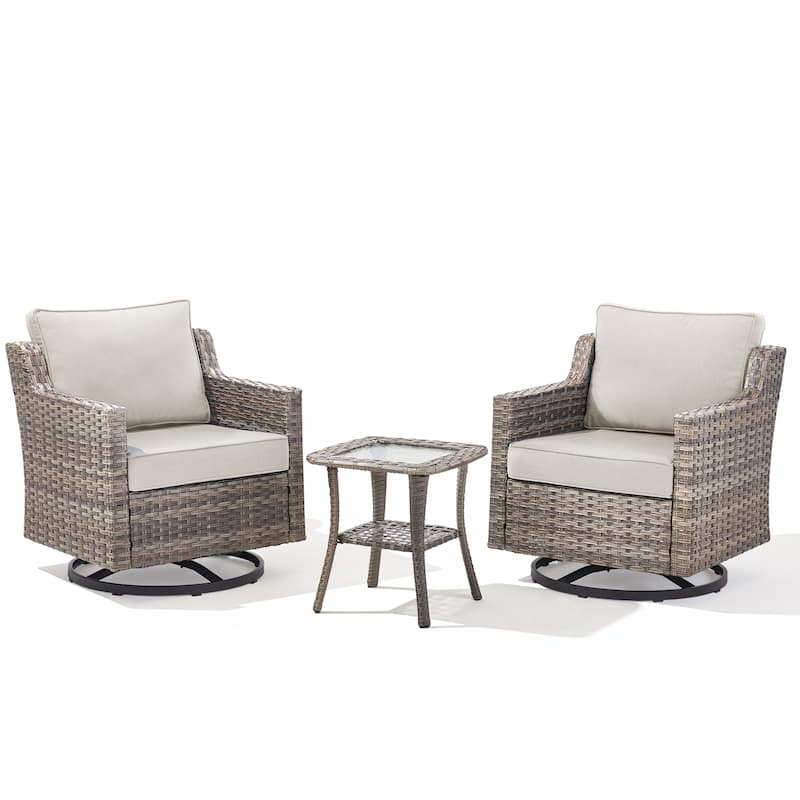 Pocassy Outdoor Patio Furniture Wicker Sofa Swivel Chair Set