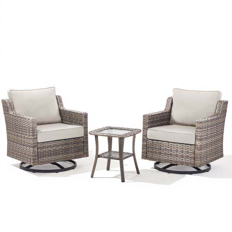 Pocassy Wicker Patio Sofa Glider Swivel Chair Ottoman Furniture Set.